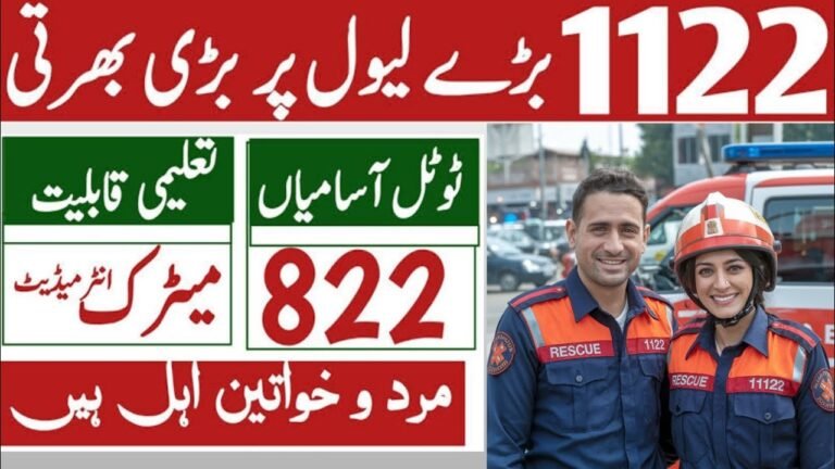 Rescue 1122 Punjab Jobs 2025 — EMT, Junior Store Keeper, Store Keeper & Rescue Driver